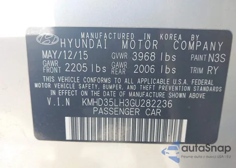 2016 Hyundai Elantra Gt z USA, uszkodzony, nr VIN KMHD35LH3GU282236